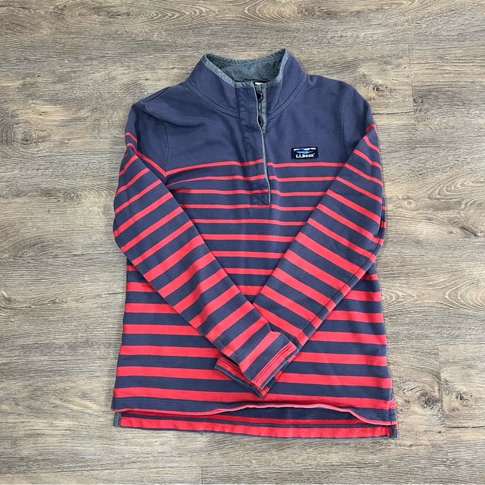 L.L. Bean Gray & Blue Button-Up Henley Pullover - Sz Small